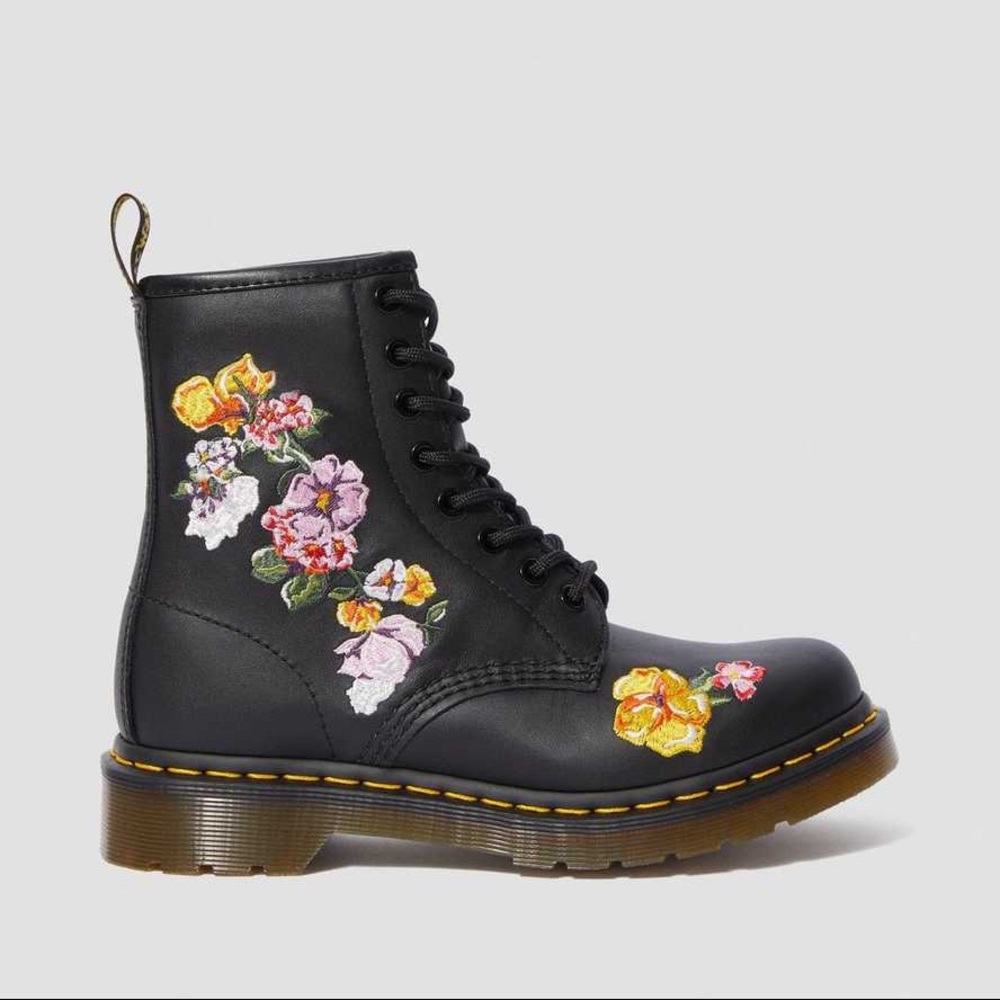 Dr. Martens 1460 VONDA II Floral Leather combat Boot Black Women's US Sz 6